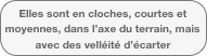 Elles sont en cloches, courtes et moyennes, dans l’axe du terrain, mais avec des velléité d’écarter